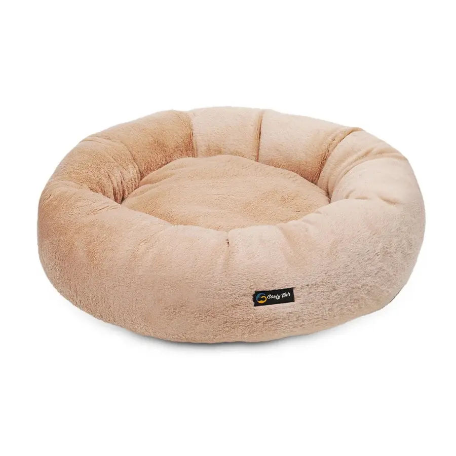 Donut Sleeping Bed for Dogs with Super Premium Fabric | Luxurious Anti-Anxiety Snuggle Round Dog Bed (Beige) - Medium